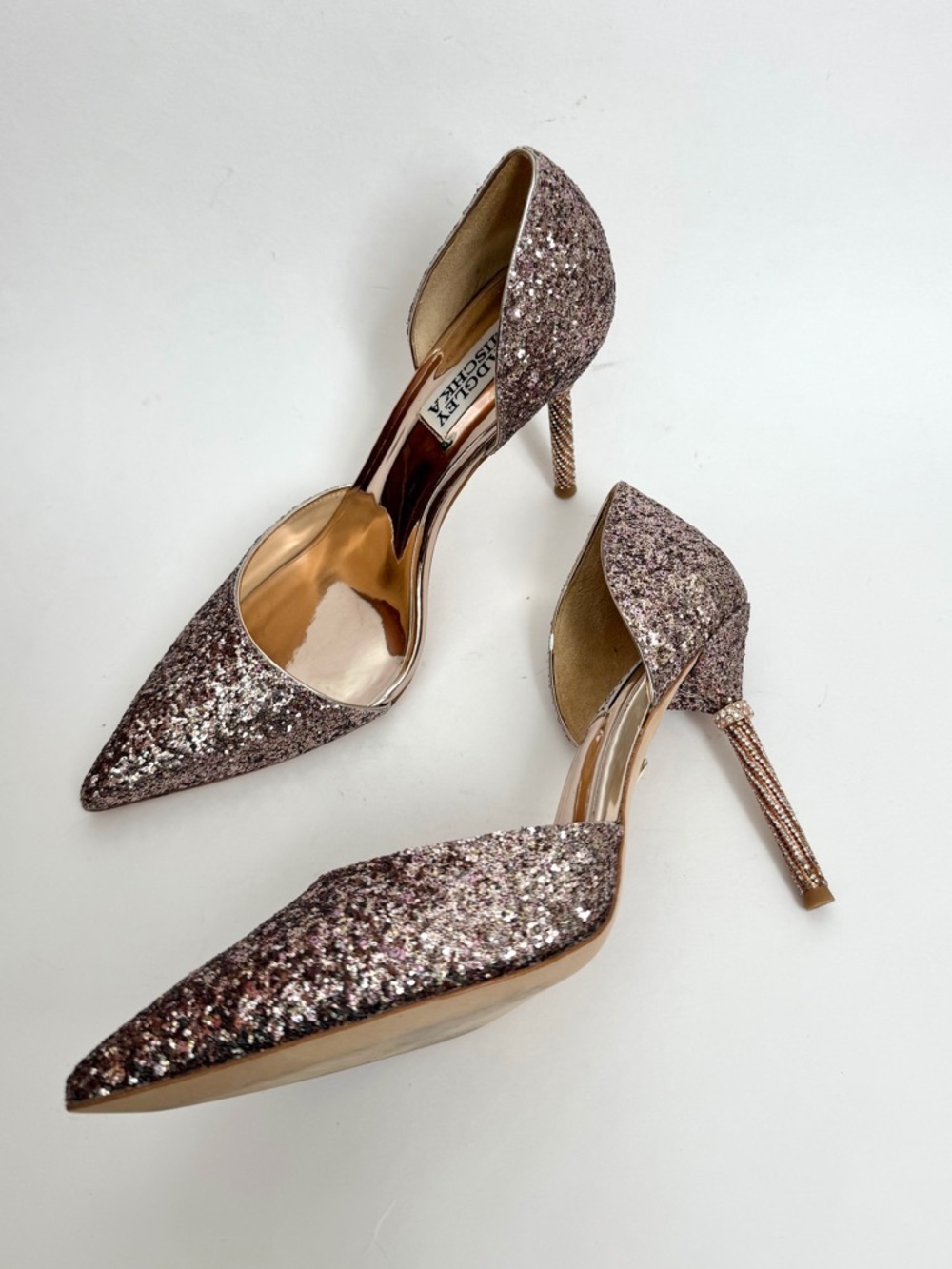 Badgley Mischka Ozara d’Orsay Pointed Toe Rose Gold Glitter Pumps Size 7.5
